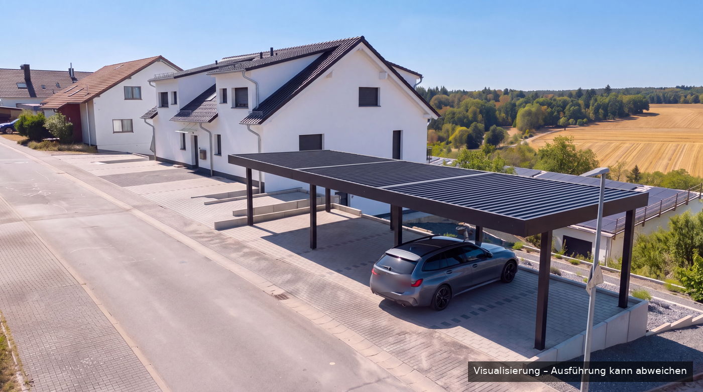 Visualisierung des geplanten Carports neben dem Gebäude